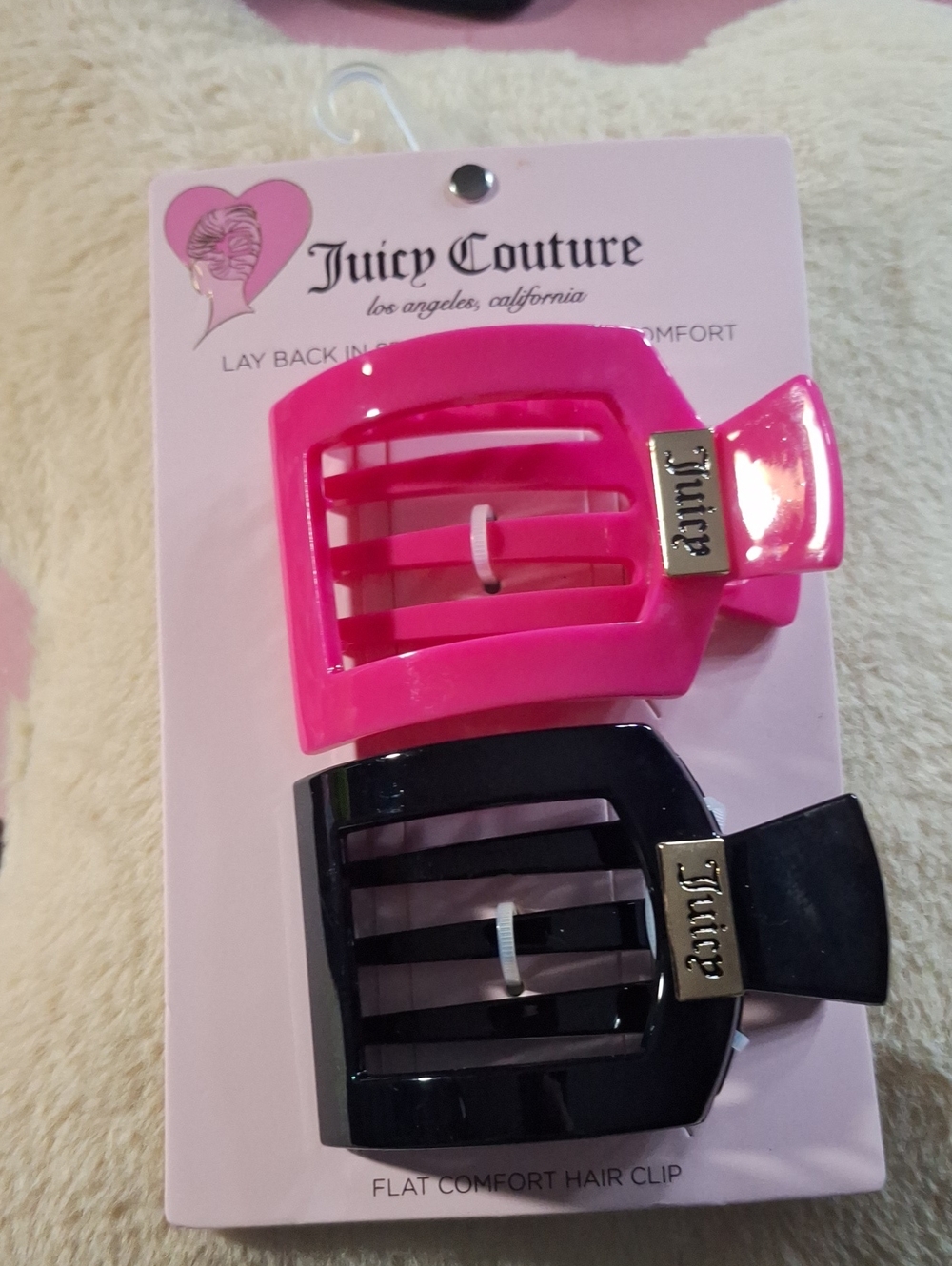 Juicy Couture Pink and Black Logo Accent Flat Hair Clips